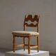 "Razorblade" dining chair by Henning Kjærnulf, in oak and lamb's wool, Denmark, 1960s.