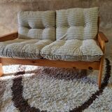 Pine sofa two places 1960 Vintage