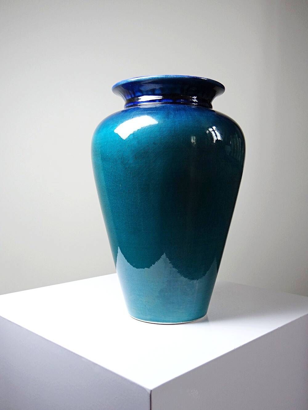 Vintage vase Dinis Portugal in turquoise and cobalt blue ceramic, 1970s.
