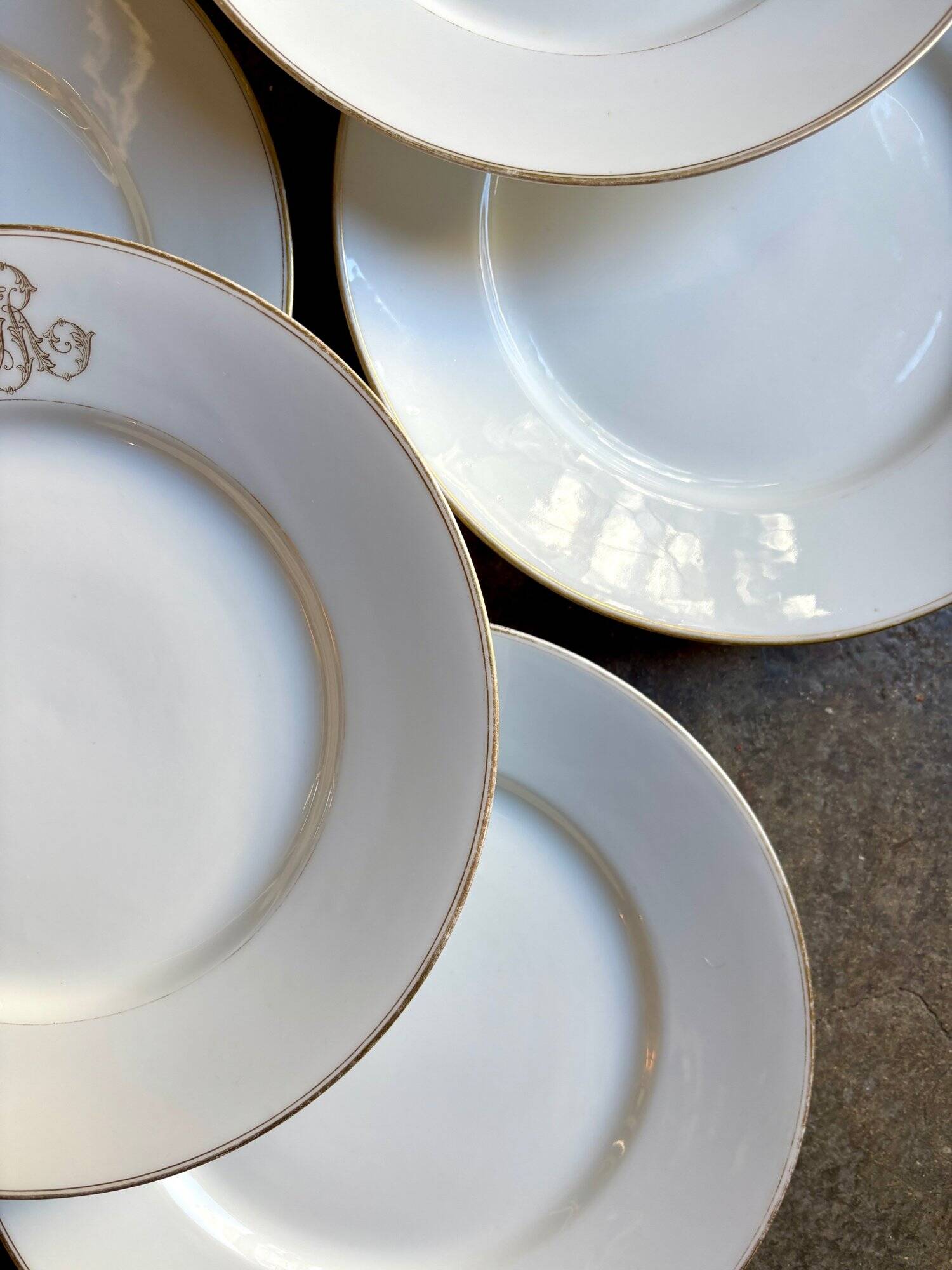 6 monogrammed Paris porcelain dinner plates