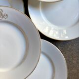 6 monogrammed Paris porcelain dinner plates