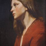 Peinture italienne du 19e siècle, portrait d'une jeune fille
