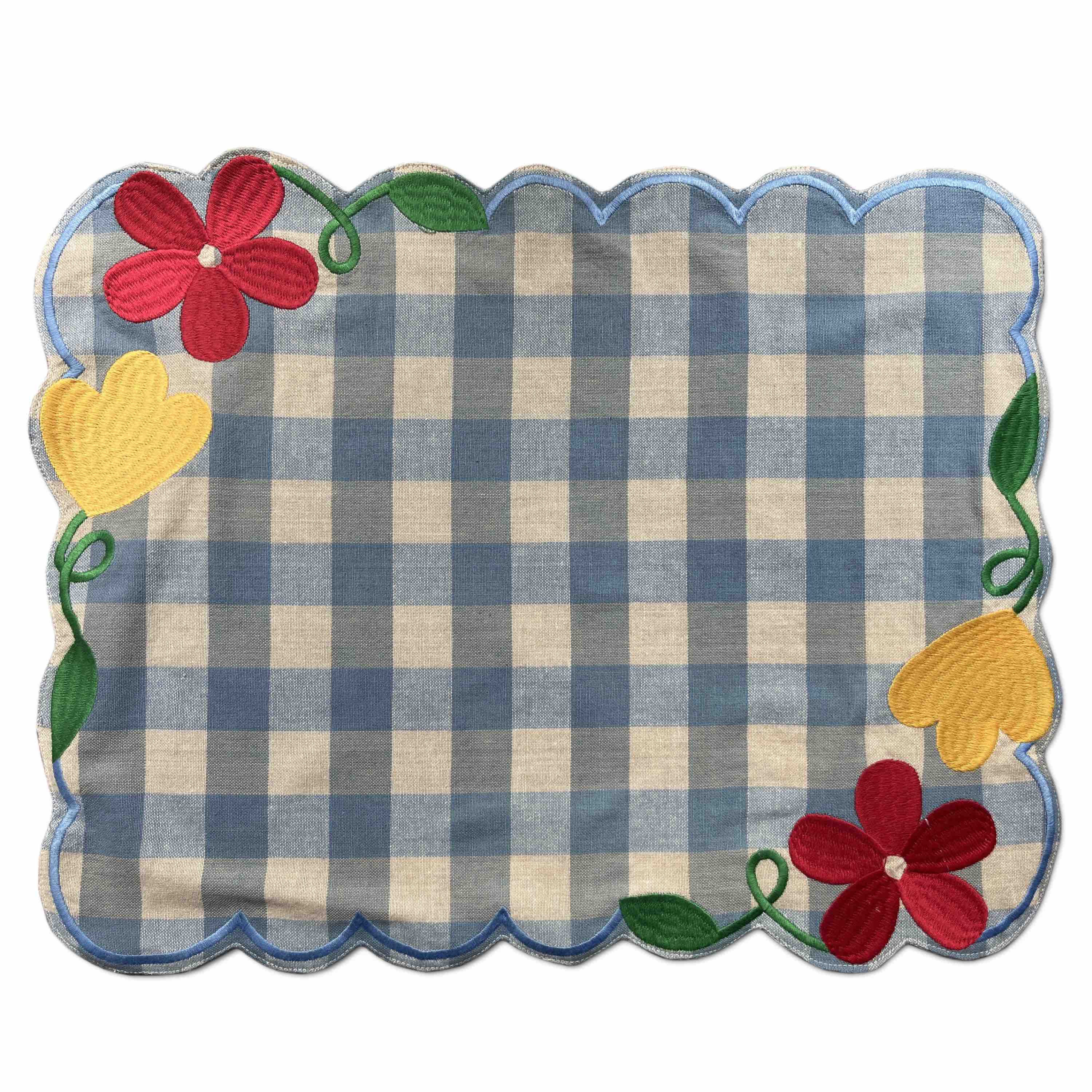 Vichy fleur placemat blue