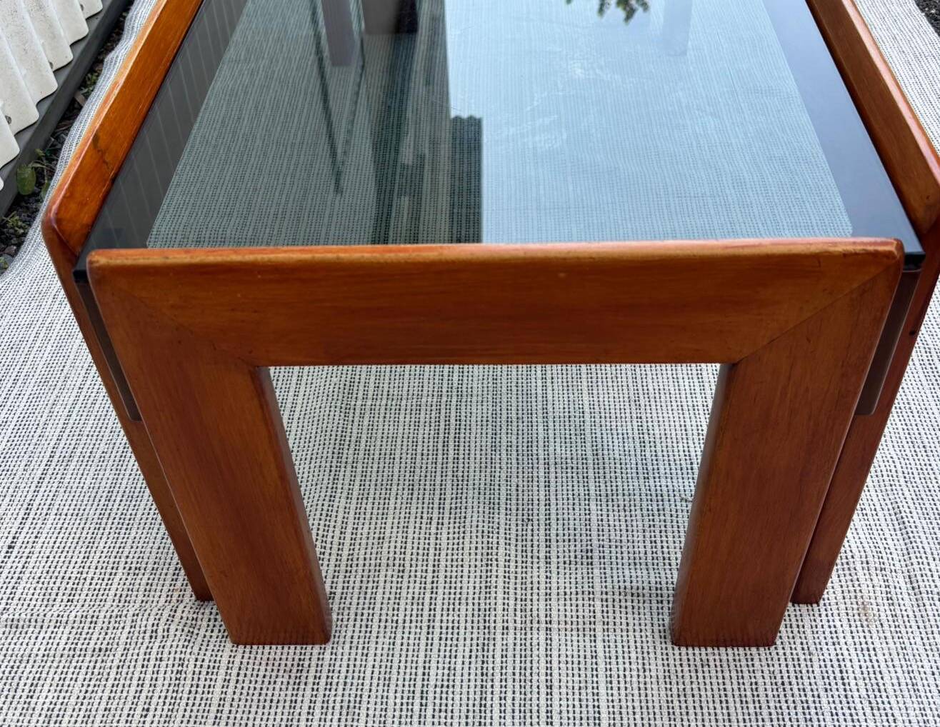 Afra and Tobia Scarpa wood and smoked glass coffee table