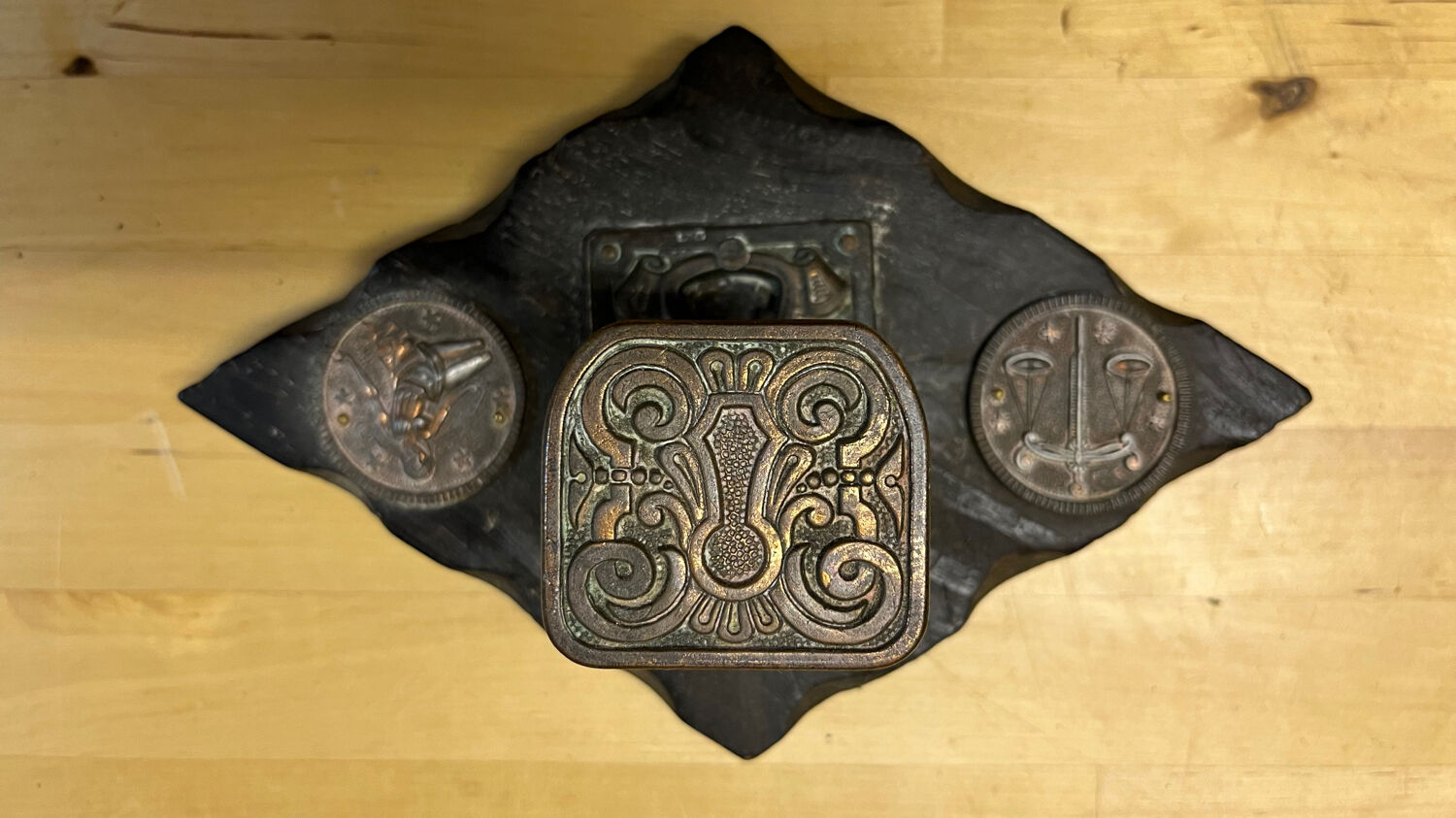 Vintage wood and copper hook