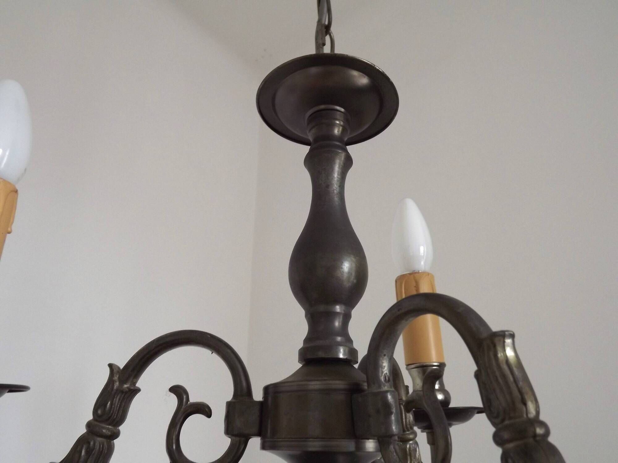 Italian Vintage Silver Brushed Metal 3 Light Flemish Style Chandelier