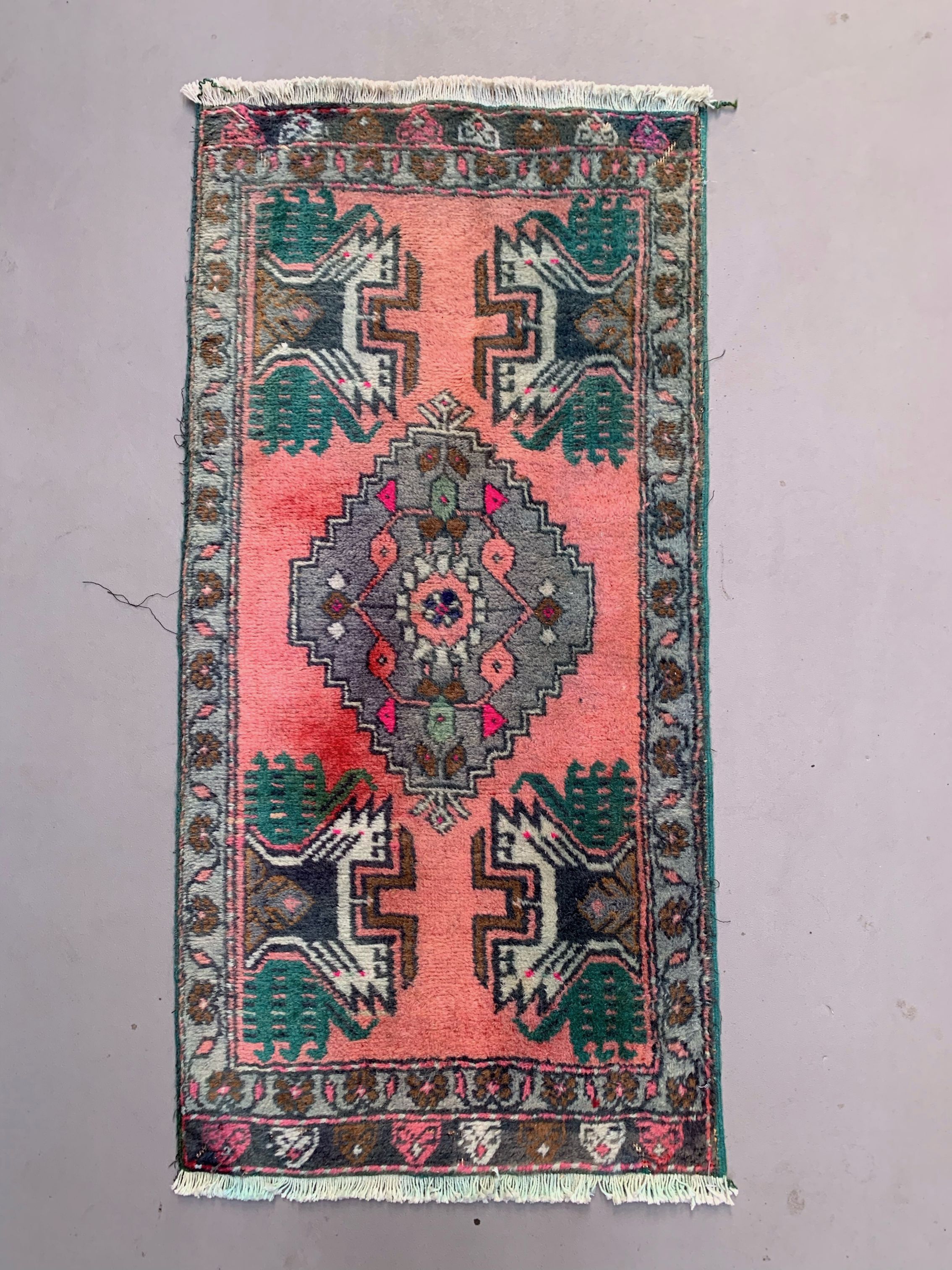 Small Vintage Turkish Rug 105x52 cm, Short Runner, Tribal, Shabby Chic