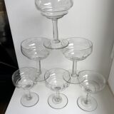 Set of 6 small champagne glasses in crystal engraved 50s