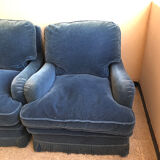 Pair of vintage chairs in oil blue velvet.