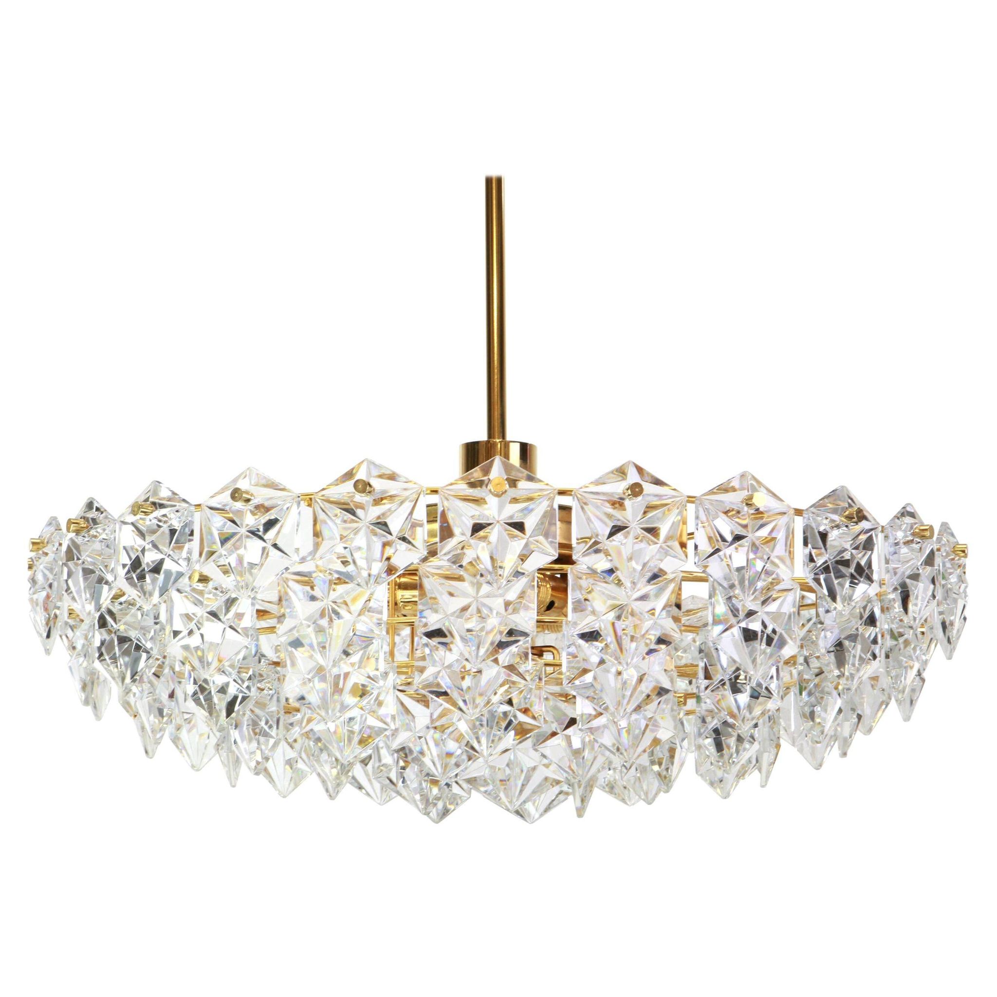 Impressive brass and crystal glass chandelier by Kinkeldey, Germany, 1970s.