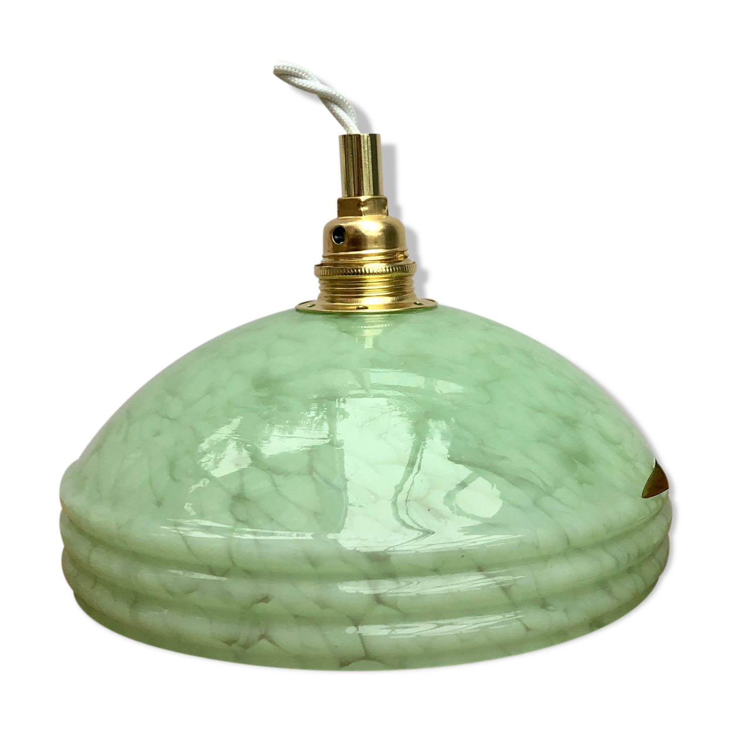 Suspension abat-jour vintage en verre de Clichy vert