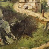 Tableau paysage de campagne huile sur toile du 19ème siècle