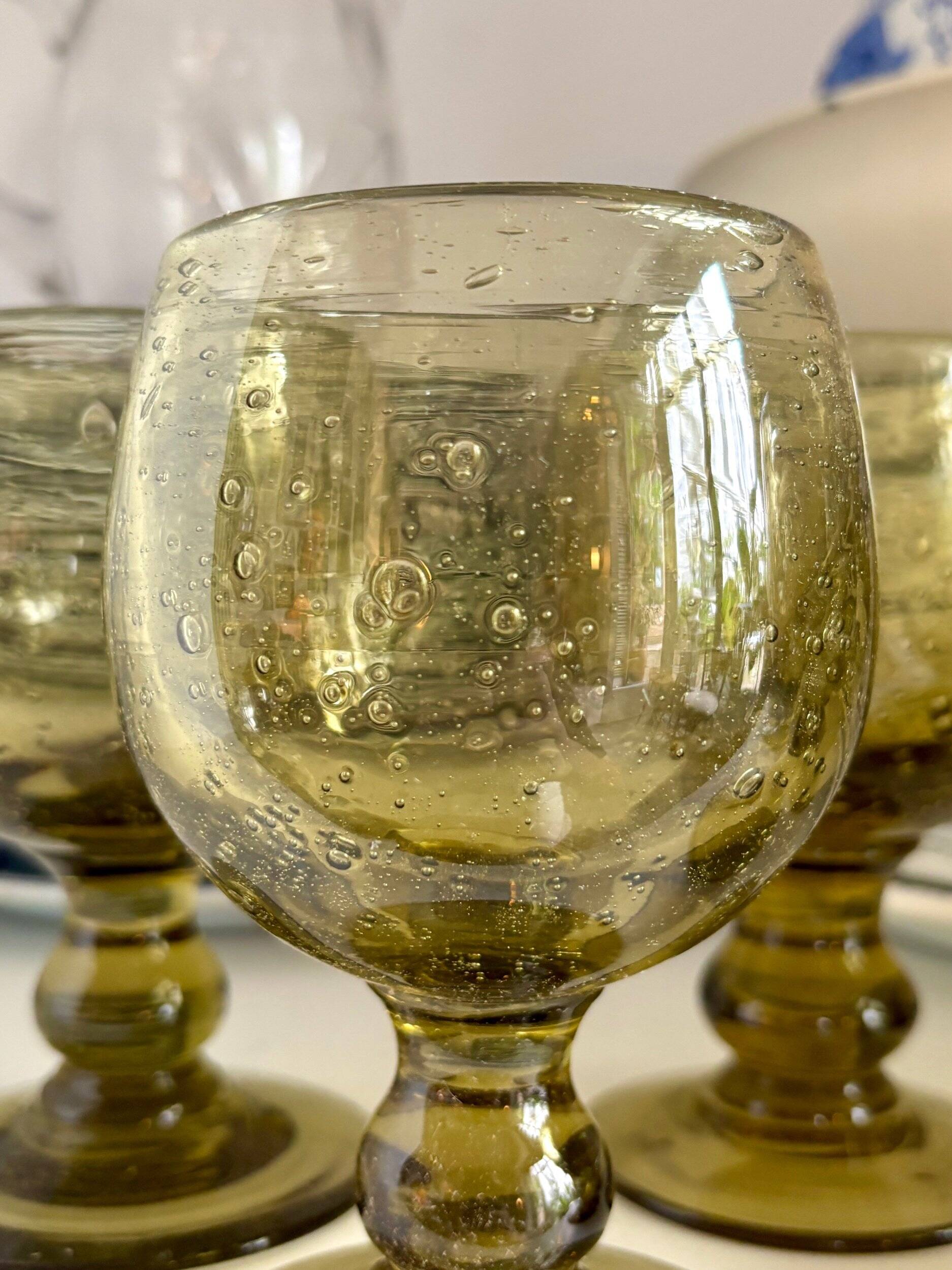 6 stemmed glasses in green blown glass