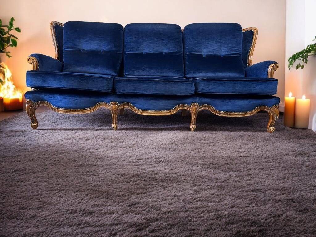Vintage blue baroque sofa / three-seater / armchair