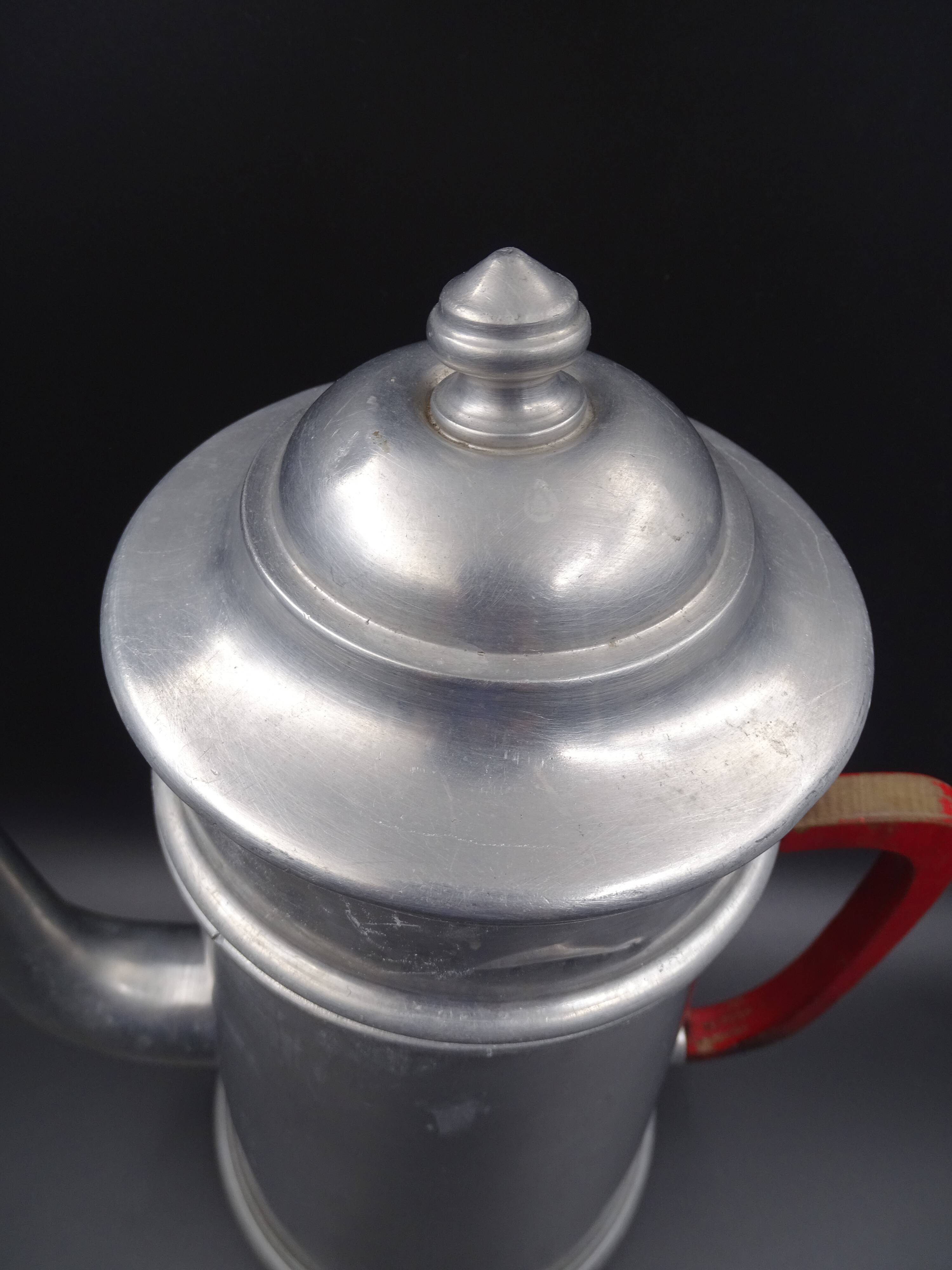 Old aluminum coffee maker -red cove - around 1930