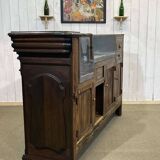 Comptoir de bar en chêne début XXème avec habillage d'époque zinc et étain