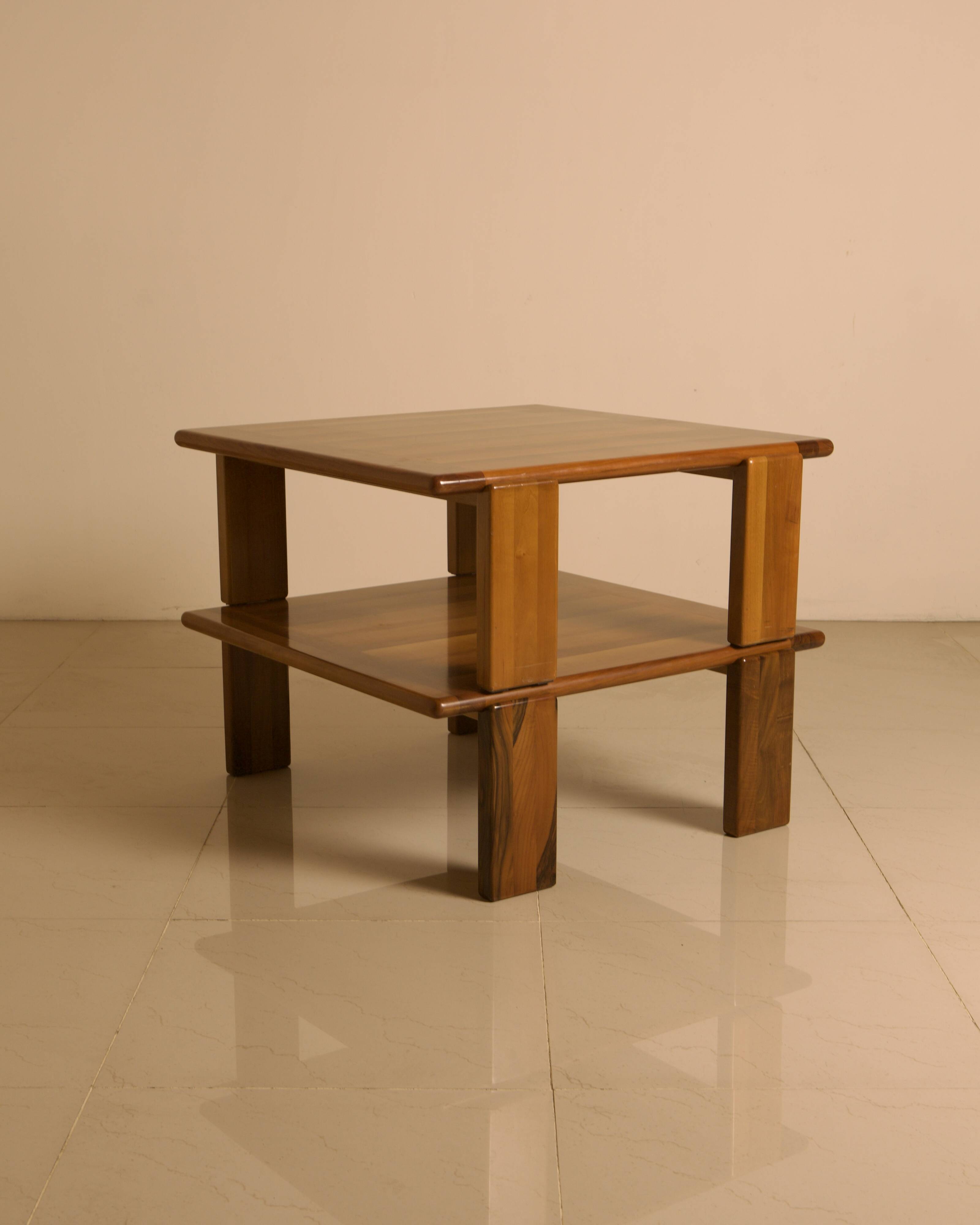 Pair of walnut coffee tables by Mario Marenco for Mobil Girgi 70's