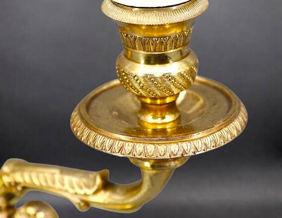 Pair of Chandeliers/Candelabra in Solid Bronze Empire Style Caramel Patina