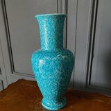 Vase en céramique Asiatides fond bleu 1960