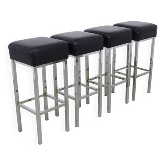 4x Bar Stool in Chrome and Leather, 1980s