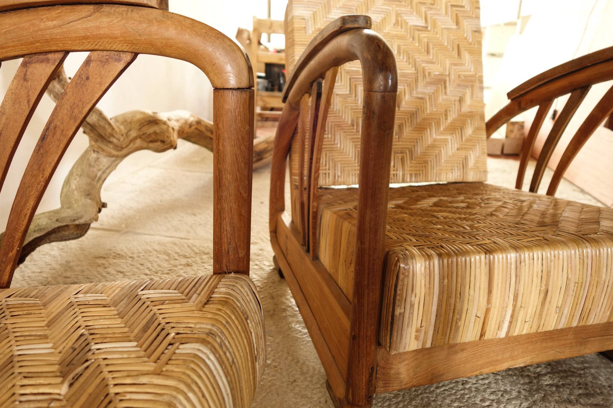 Art Deco Rattan and Teak Living Room Set from the 40s-50s.