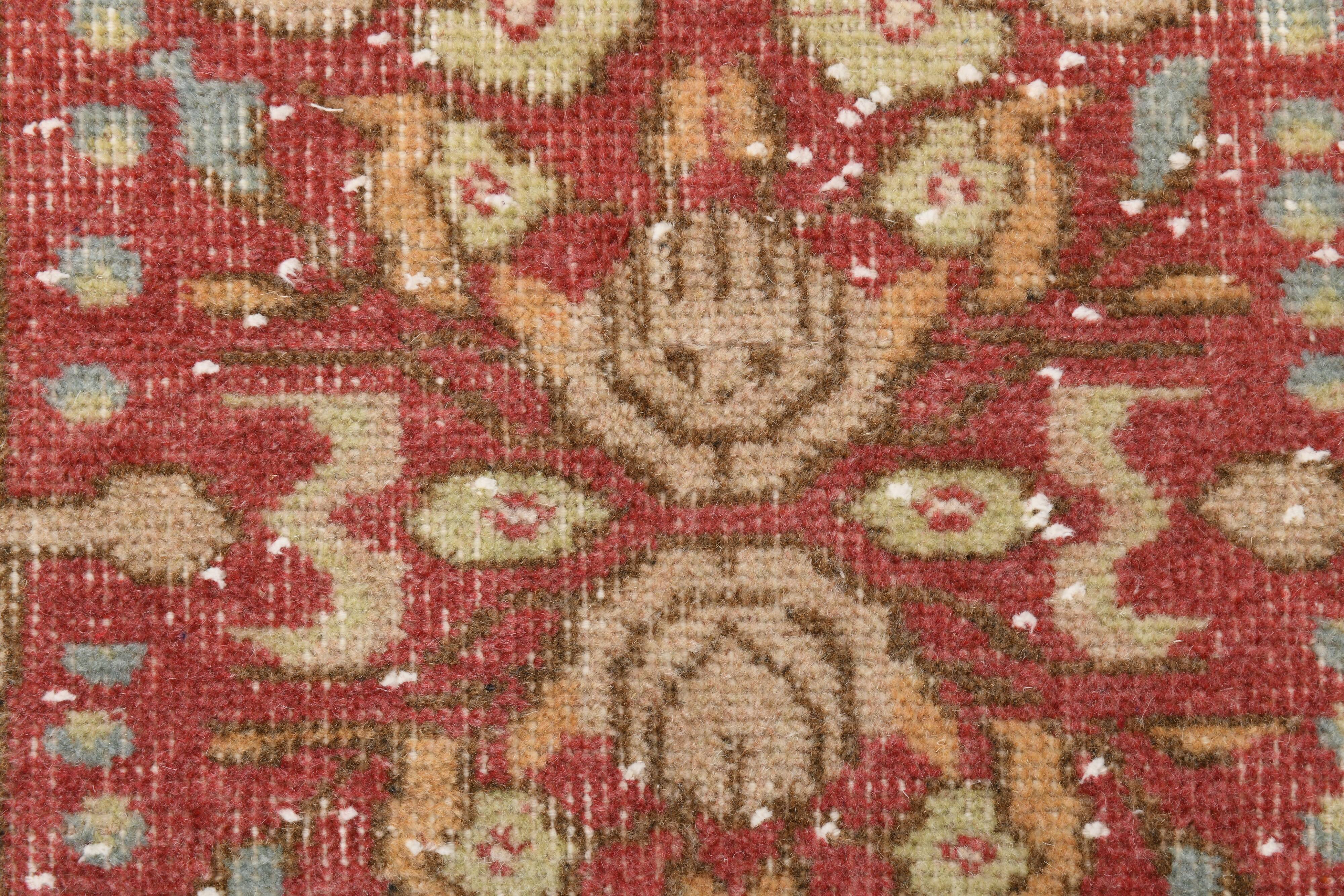 2x7 Vintage Burgundy Cream Turkish Runner Rug, 80x214Cm