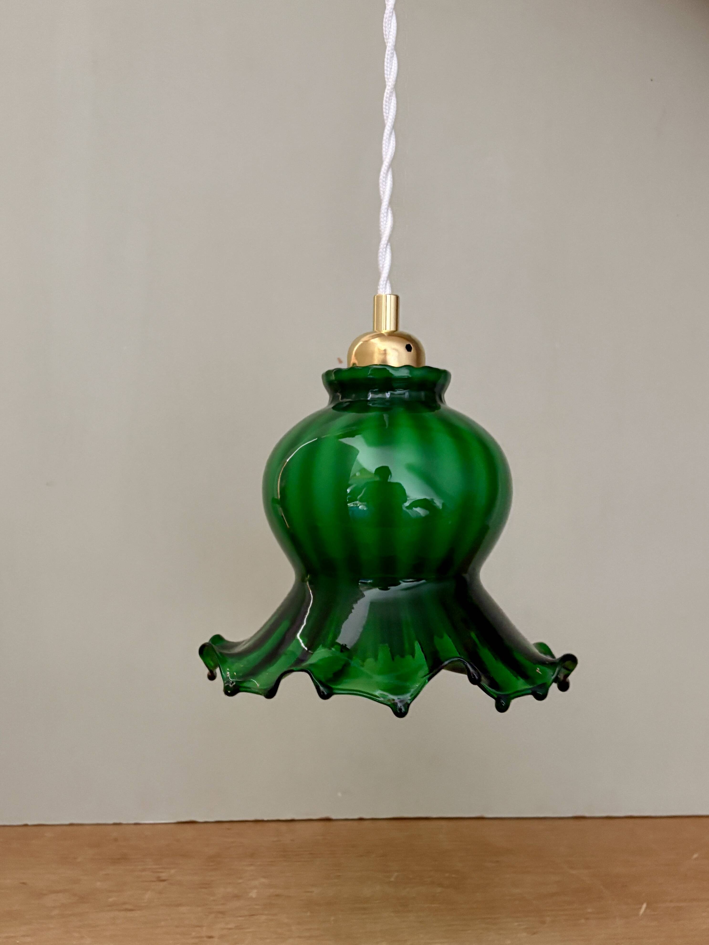 Vintage green glass tulip pendant light