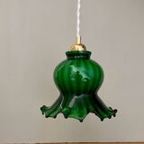 Vintage green glass tulip pendant light