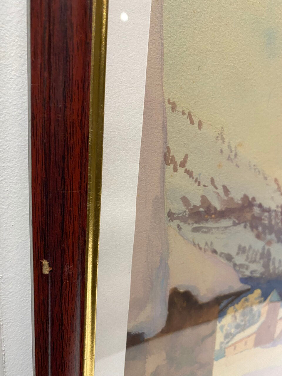 Old painting, snow landscape signed Salanon, mid-20th century