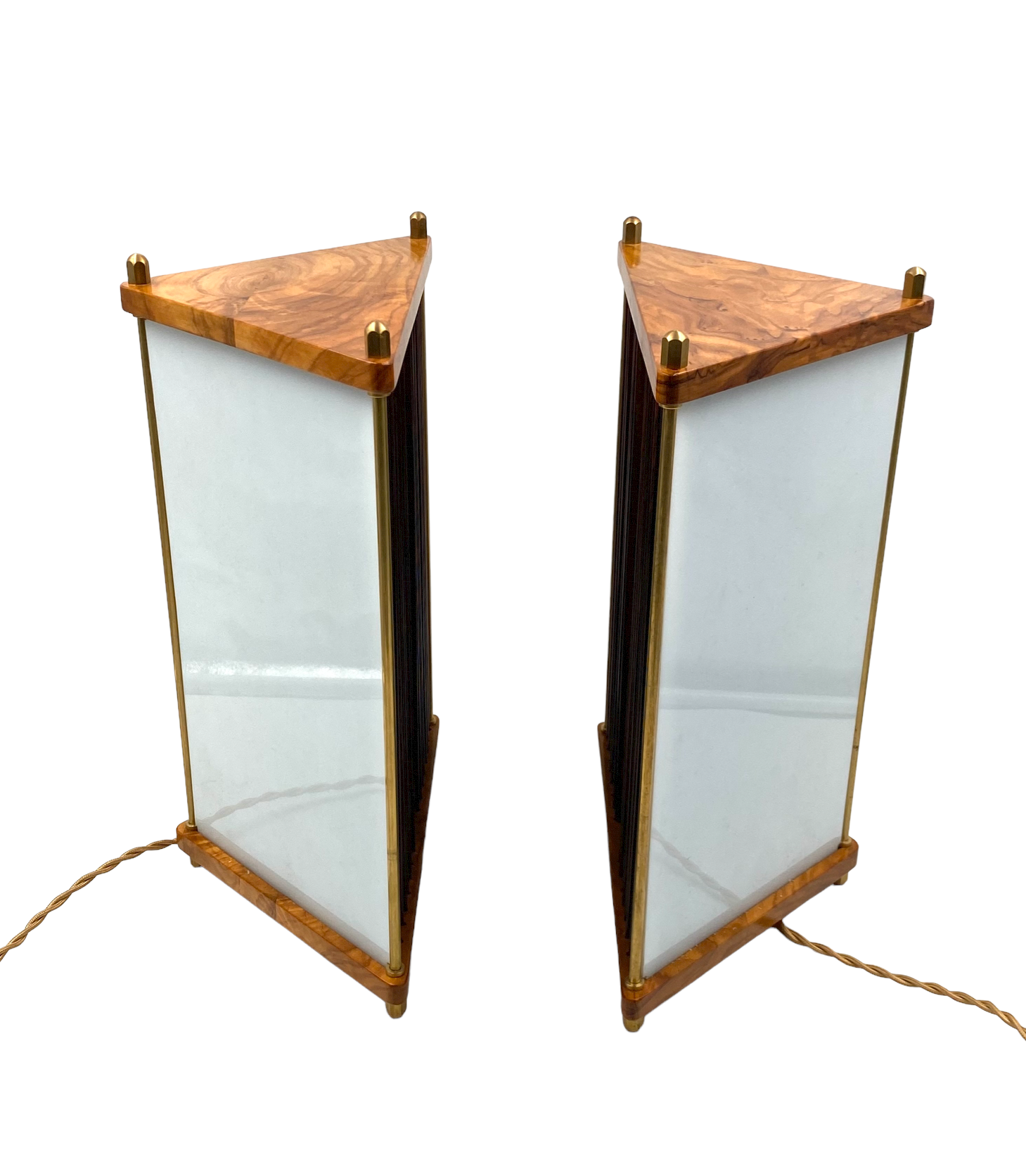 Leonardo Mosso 2 palisander and brass table lamps, Italy 1970s
