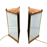 Leonardo Mosso 2 palisander and brass table lamps, Italy 1970s