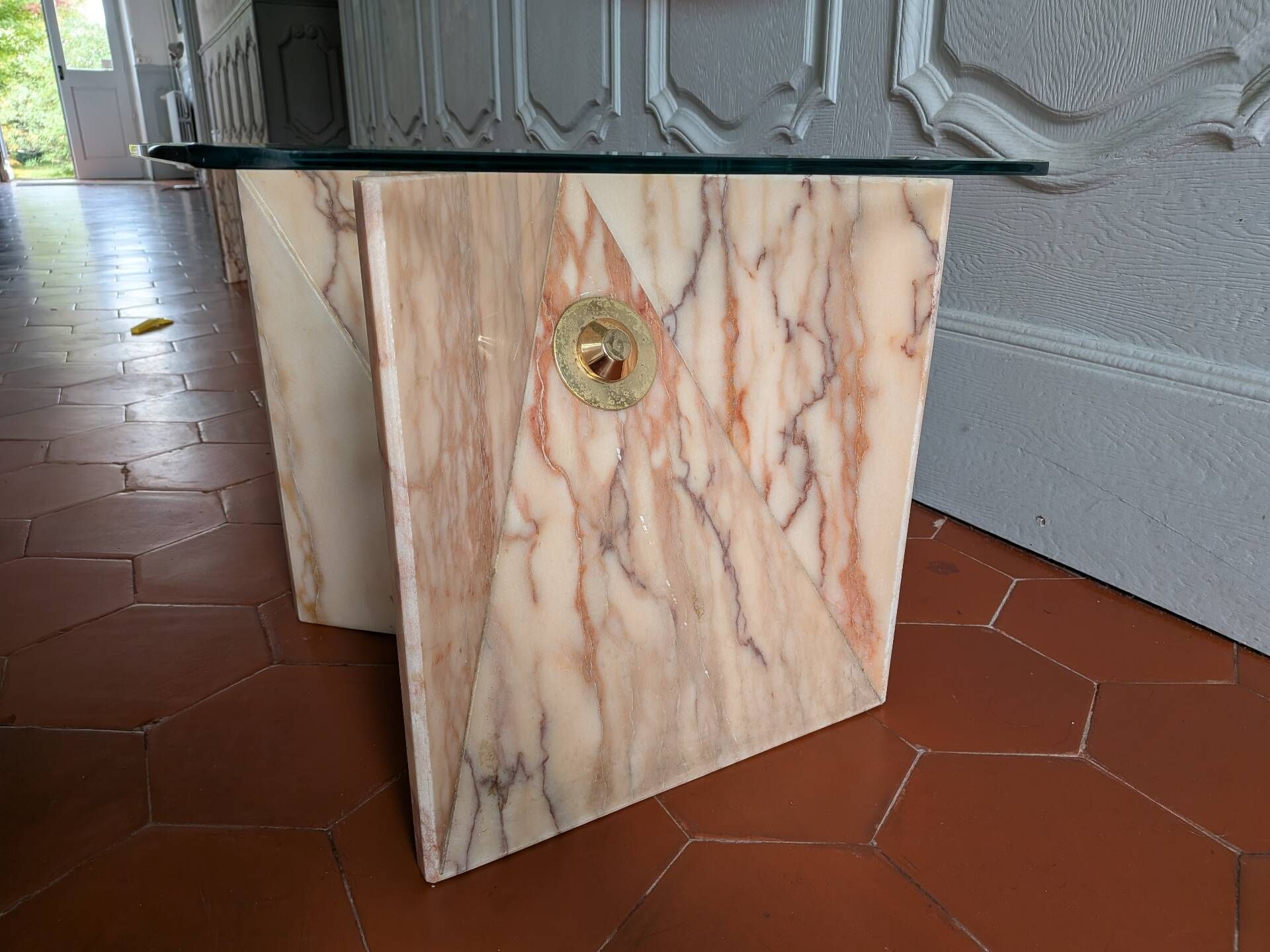 1980s Ligne Roset pink marble side table