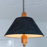 Temde Mid-Century Ceiling Light with dark charcoal silk shade and wooden center column