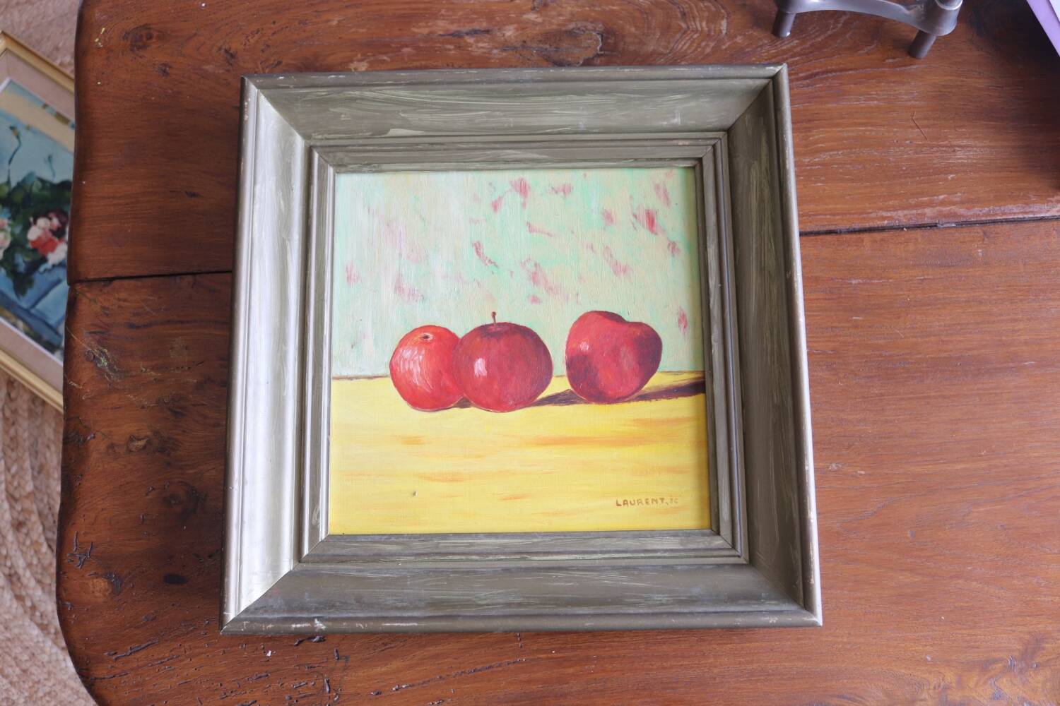 Huile sur panneau pommes vintage