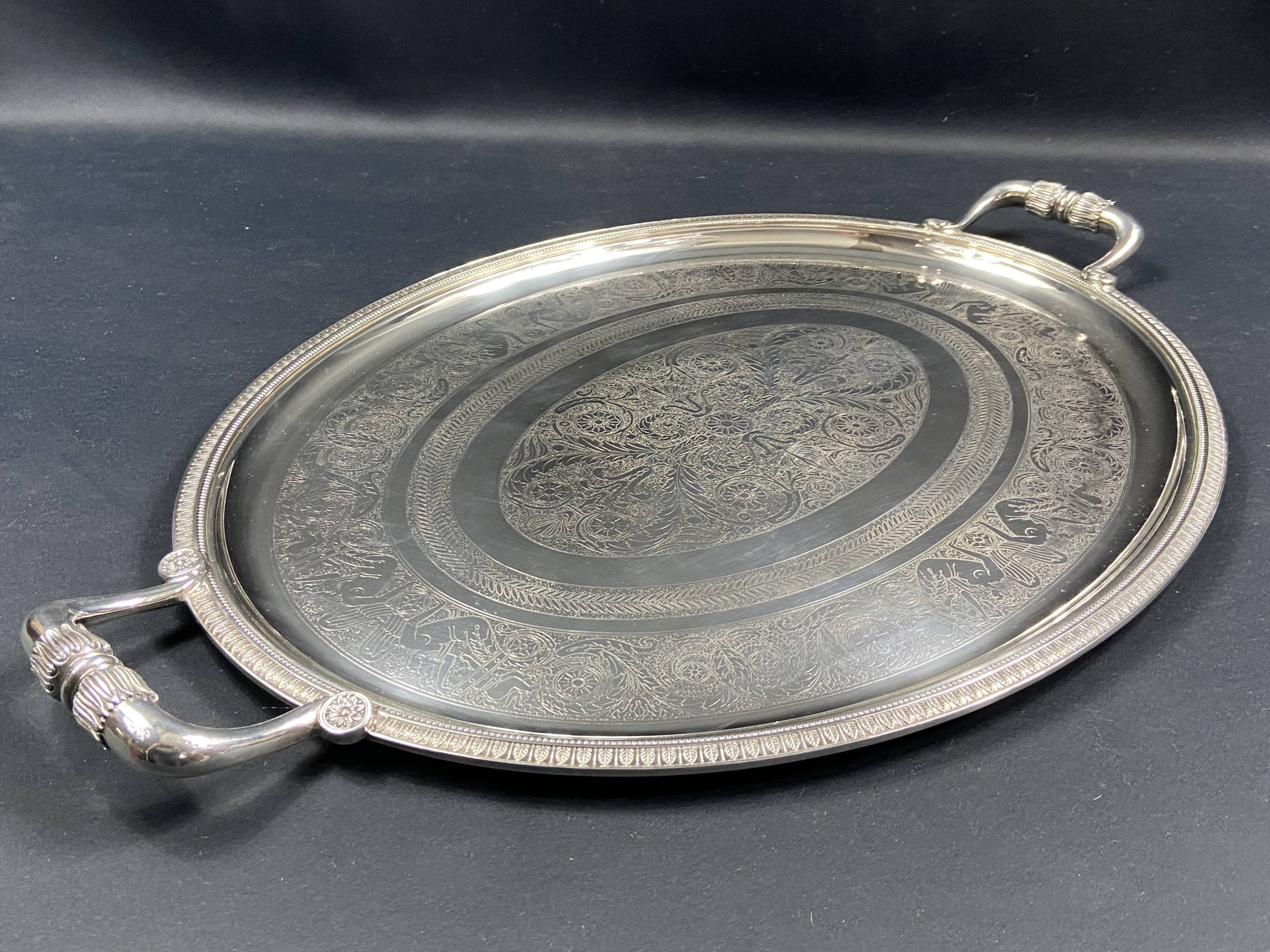Very large silver metal serving tray christofle malmaison model