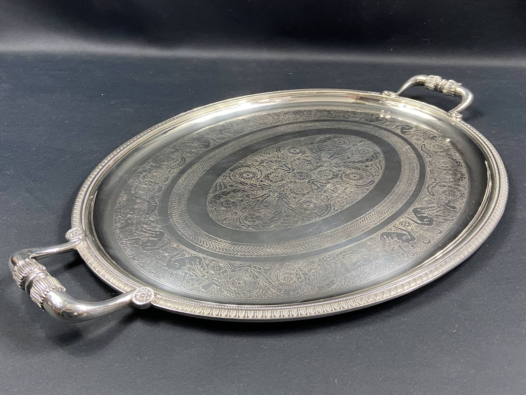 Very large silver metal serving tray christofle malmaison model