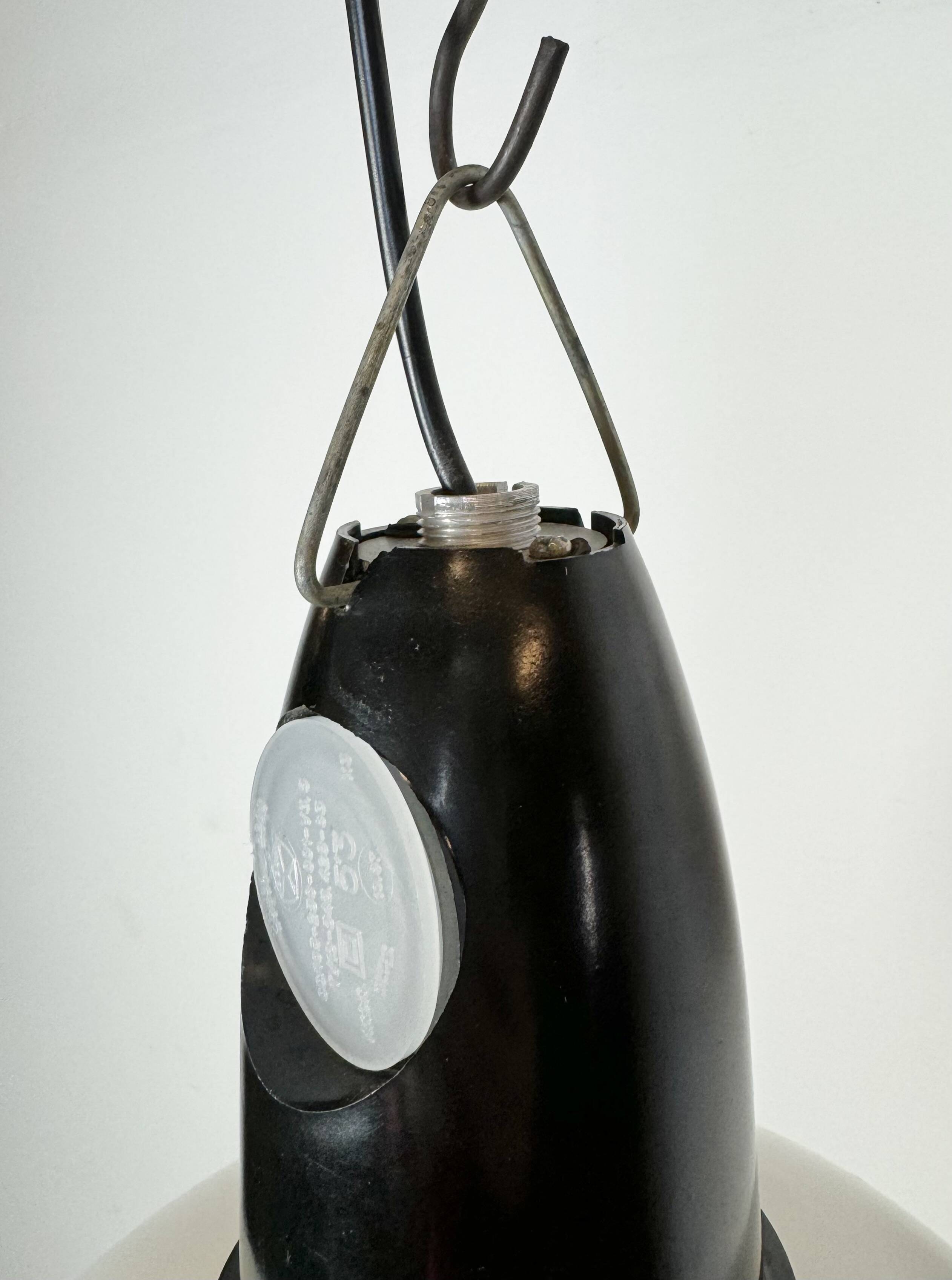 Industrial soviet white enamel pendant lamp, 1960s
