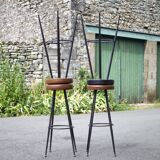 Set of 4 bar stools, metal and imitation leather stool, high stool