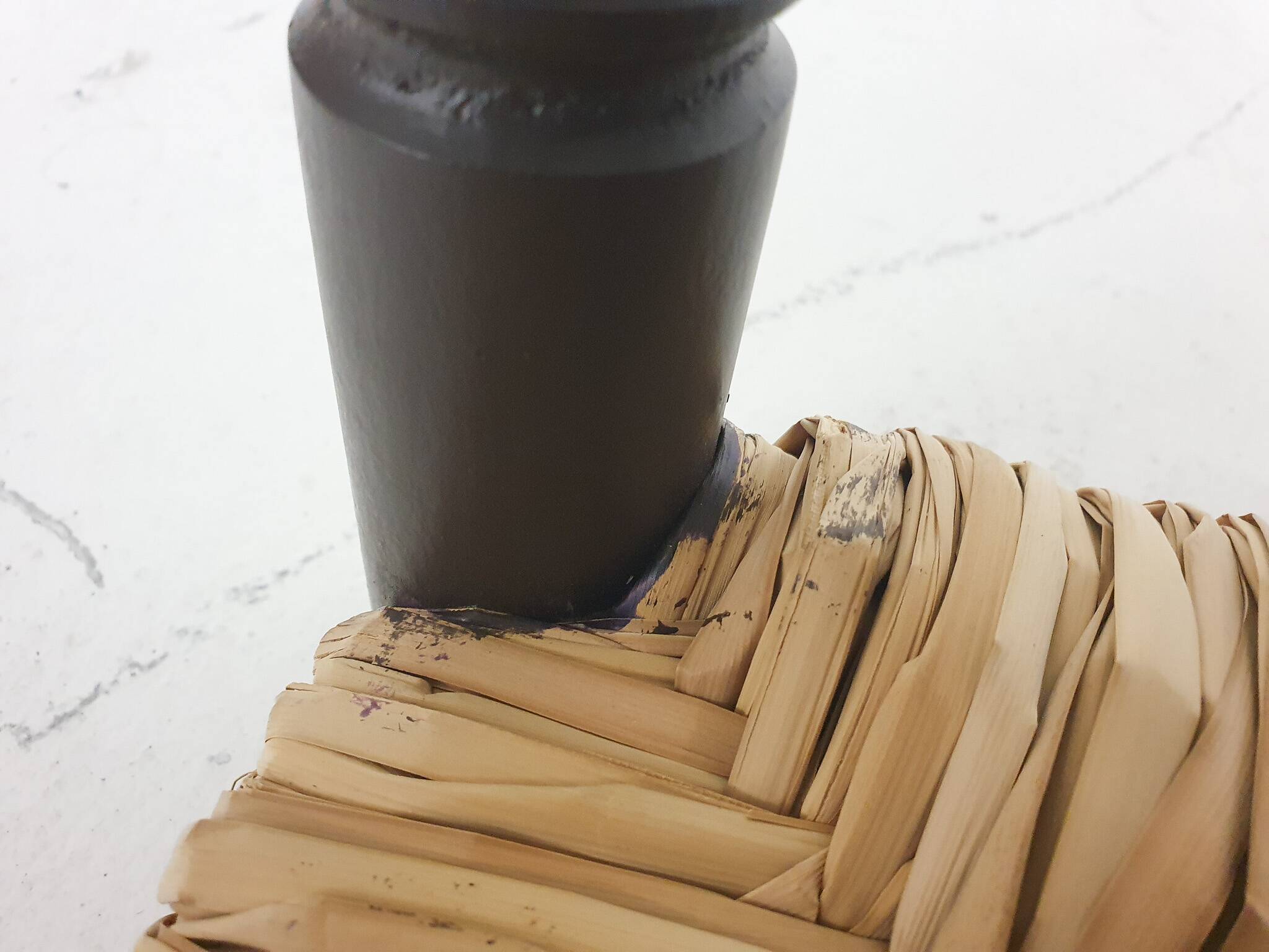 Vintage rattan and wooden stool, France, 1960's