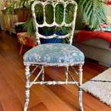 Restored Napoléon III chair in blue-grey floral.