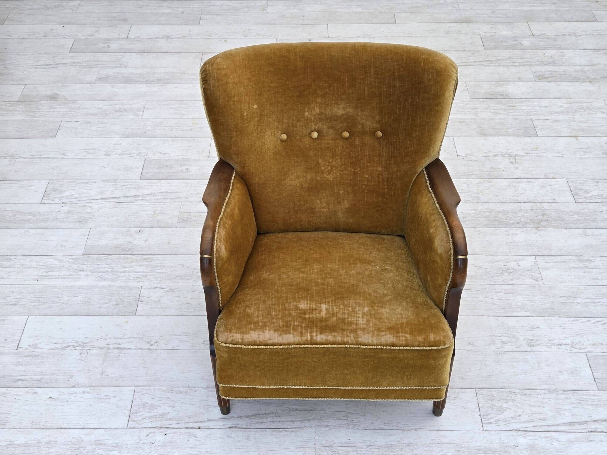 1960s, Danish armchair, furniture velour, beech wood, original.