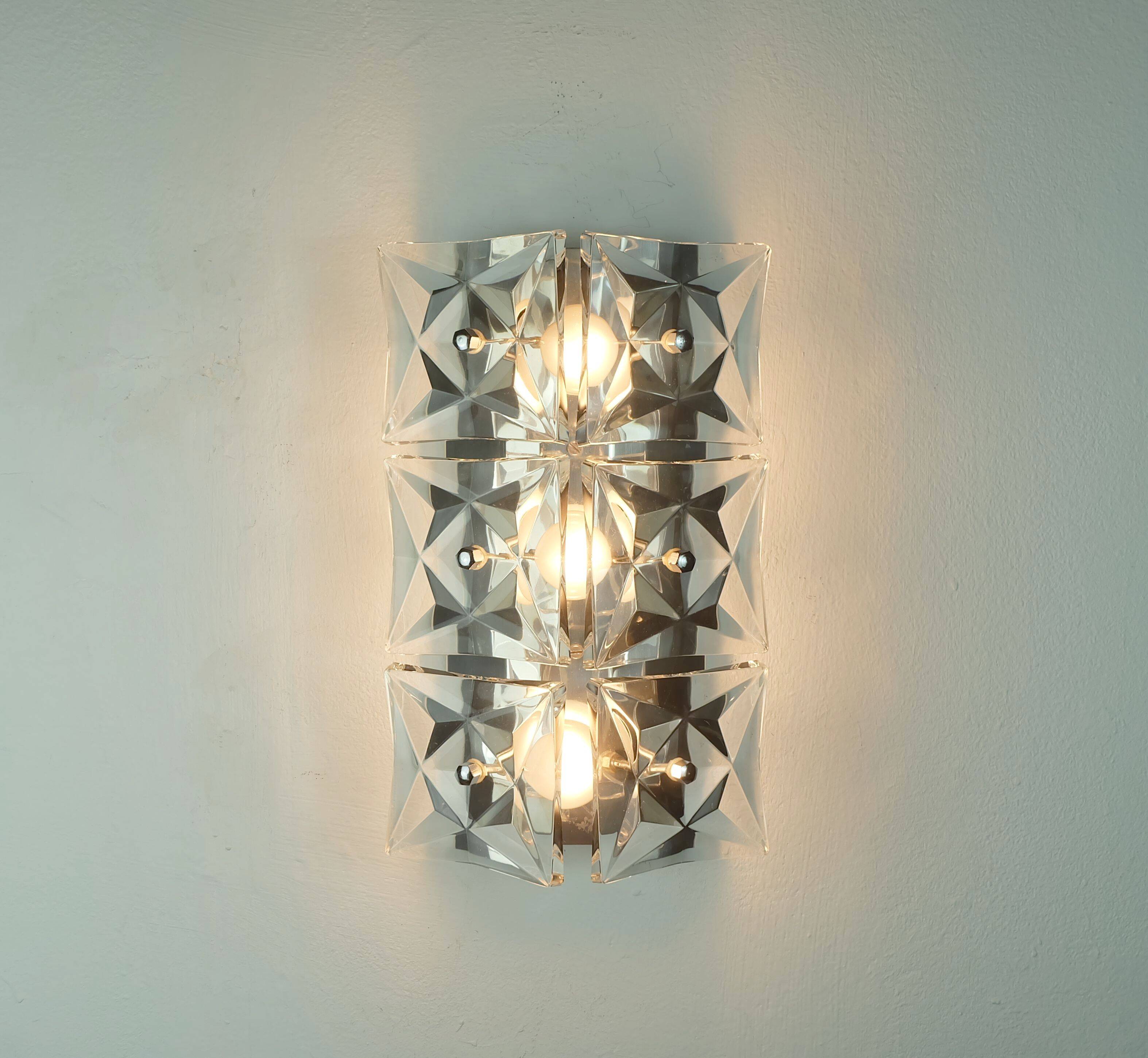 Kinkeldey mid century SCONCE crystal glass and chrome 6 glass prisms 1960s