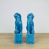 Pair of blue ceramic Fô dogs