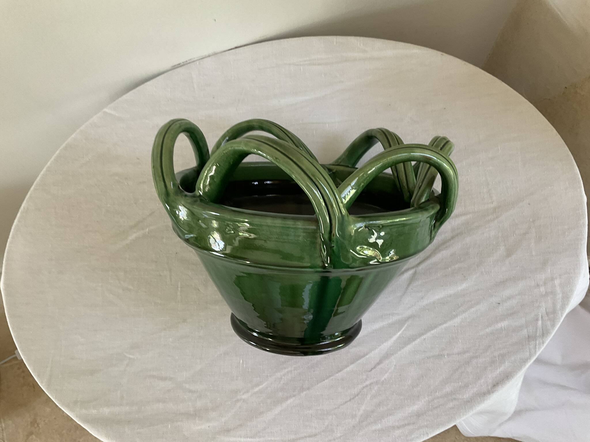Vintage green glazed ceramic planter / cache-pot, Meyssac