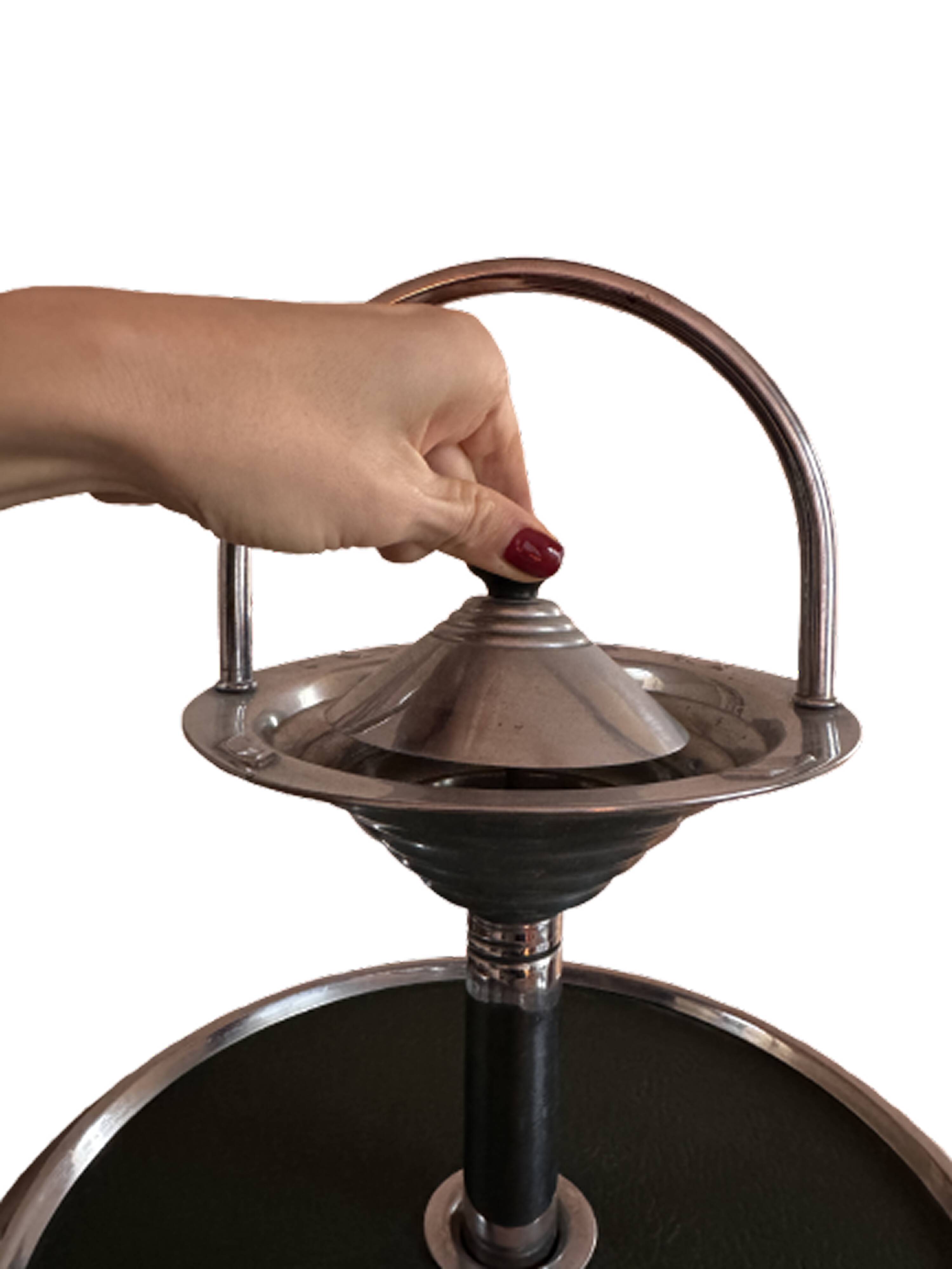 Modernist metal and leather standing ashtray