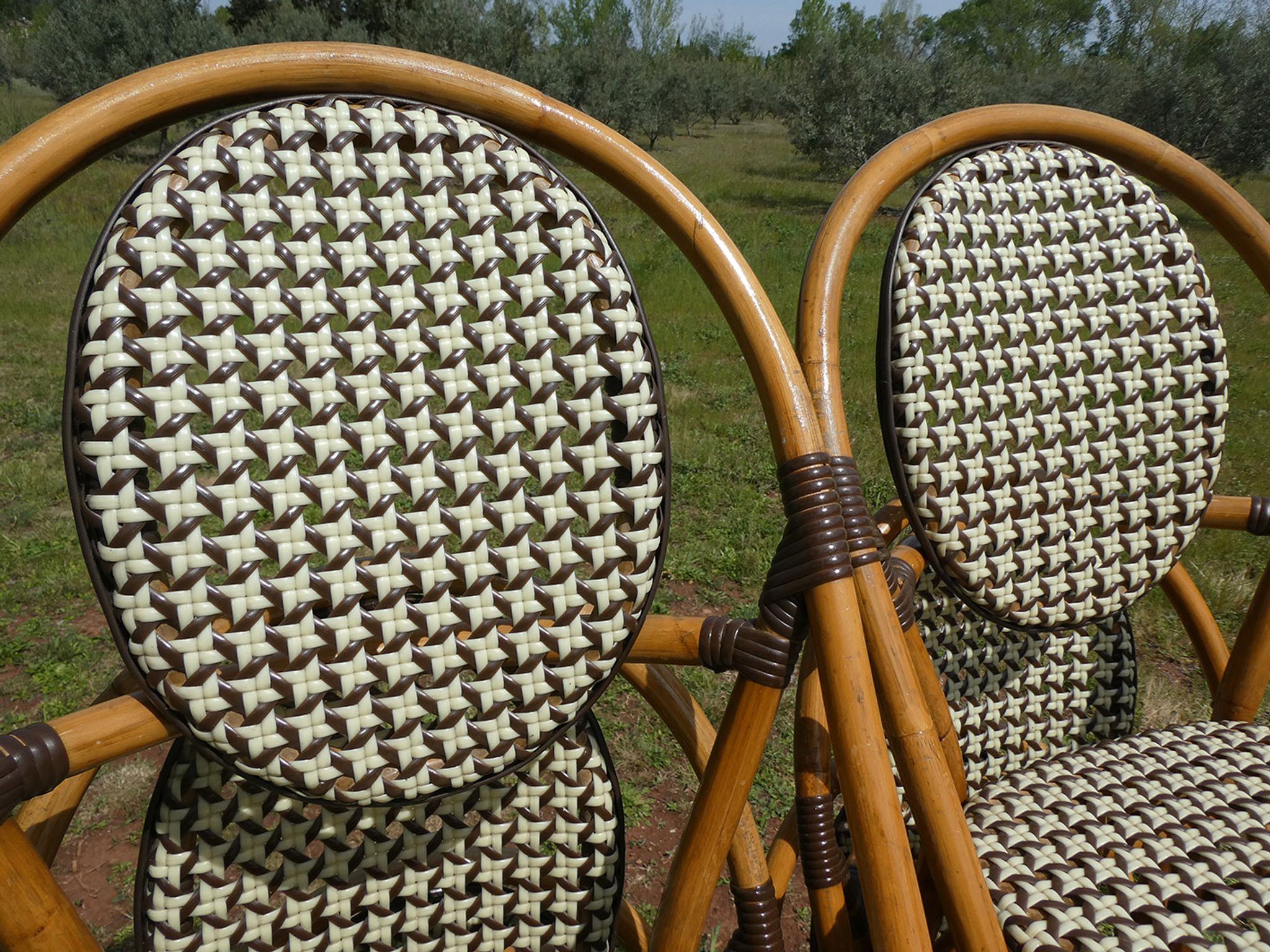 Set of 6 chairs bistro terrace "Parisian" rattan and brown braiding