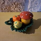 Salt shaker, pepper shaker, mustard slushie Vallauris vegetable and mushroom service