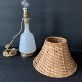 Napoleon III starry opaline lamp and rattan lampshade
