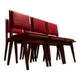 c. 1950 - Set of six “compass leg” chairs in oak and red leatherette -