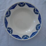 3 Plates faience old Badonviller motis art deco blue and gray
